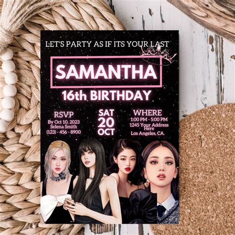 pink and black birthday invitations|blackpink birthday invitation.